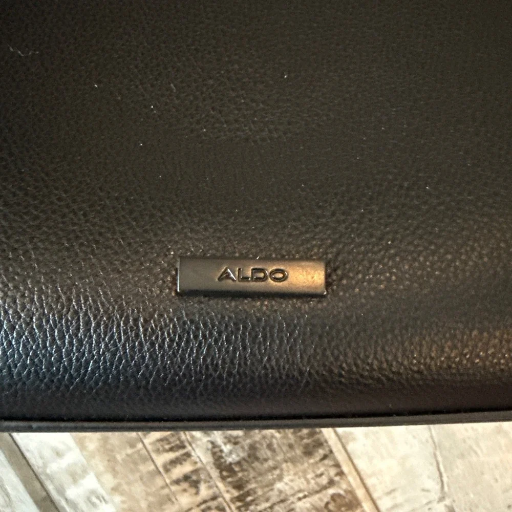 ALDO Womens Chic Satchel Handbag Removable Strap Embossed Wallet OS Black Pro